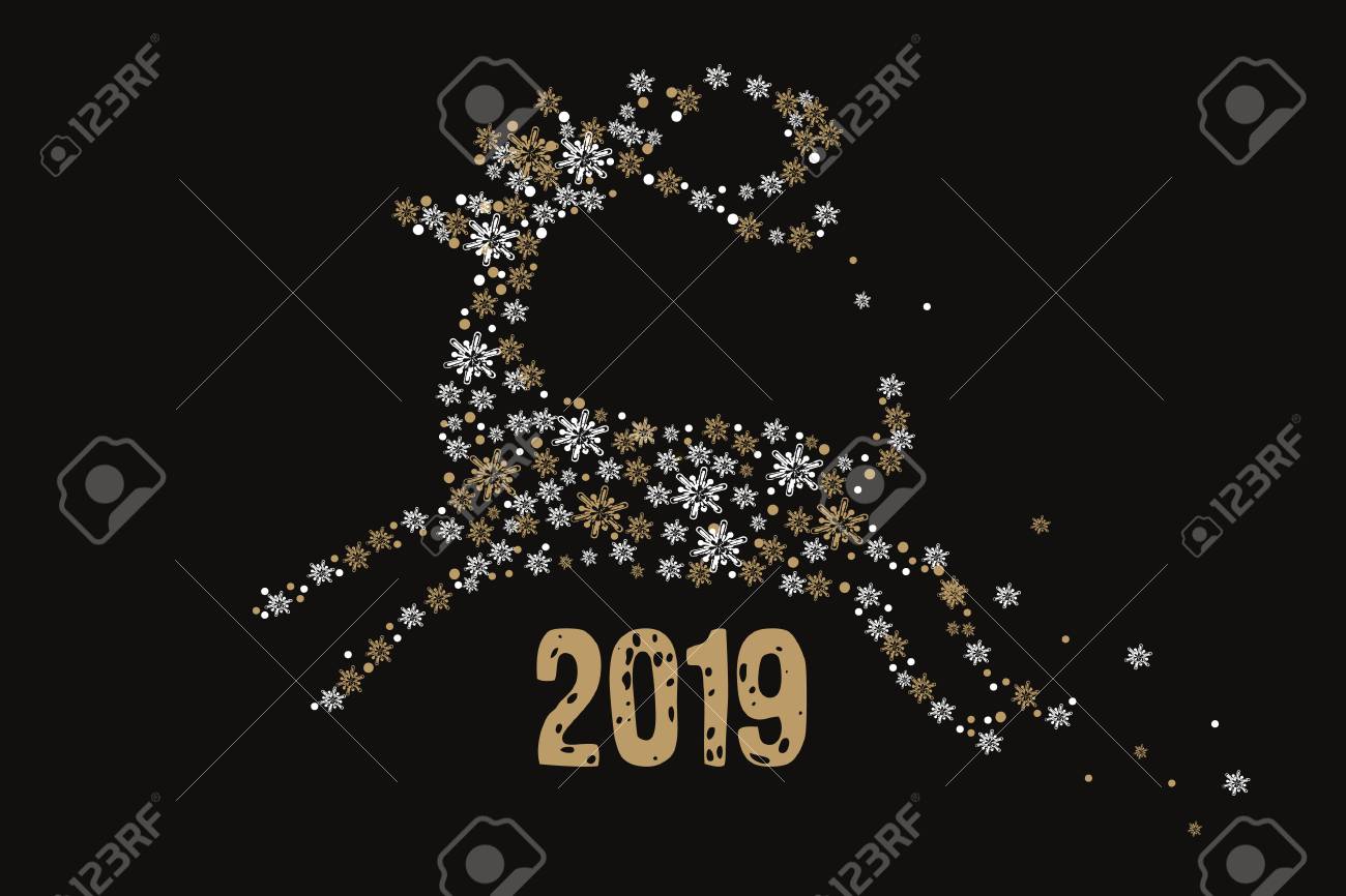 Merry Christmas And Happy New Year 2019 Greeting Card Golden
