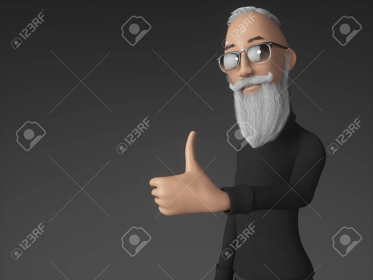 ひげと古い流行に敏感な人には 漫画の 3 D キャラクターが様式化されました 3 D レンダリング の写真素材 画像素材 Image