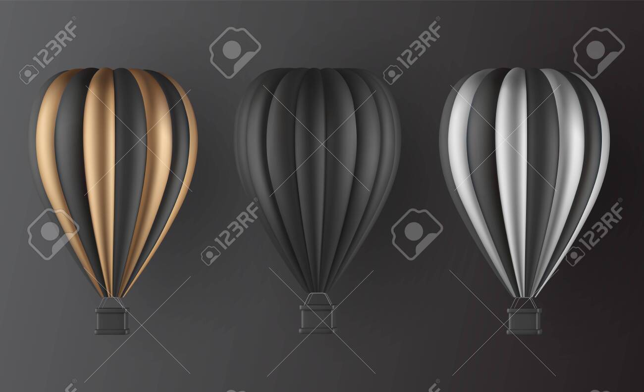 Realistic hot air balloon set in black gold and silver finish variation elements for landing page template, flyer or banner template. Vector illustration - 135045316 Realistic hot air balloon set in black gold and silver finish variation elements for landing page template, flyer or banner template. Vector illustration - 135045316