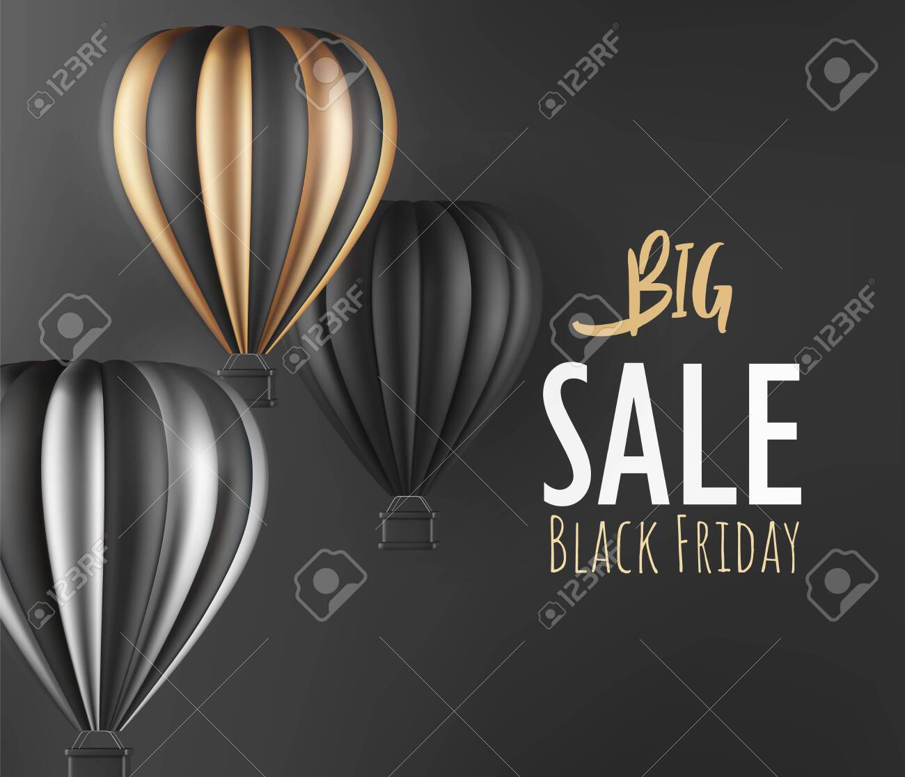 Realistic hot air balloon black gold and silver finish for black Friday flyer or banner template. Vector illustration - 135045494 Realistic hot air balloon black gold and silver finish for black Friday flyer or banner template. Vector illustration - 135045494
