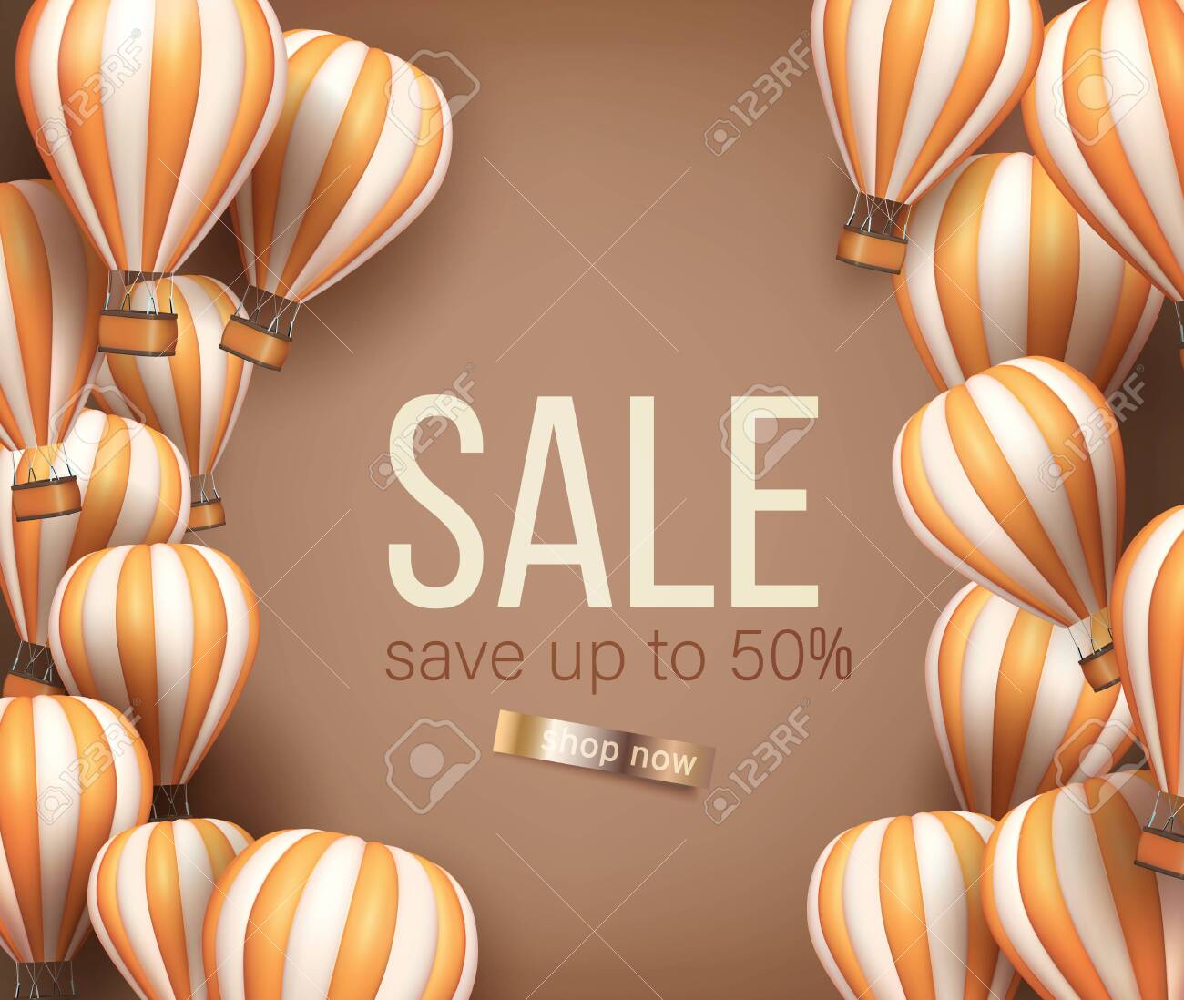 3d Realistic hot air balloon orange and beige color flyer or banner template for sale. Vector illustration - 141022828 3d Realistic hot air balloon orange and beige color flyer or banner template for sale. Vector illustration - 141022828