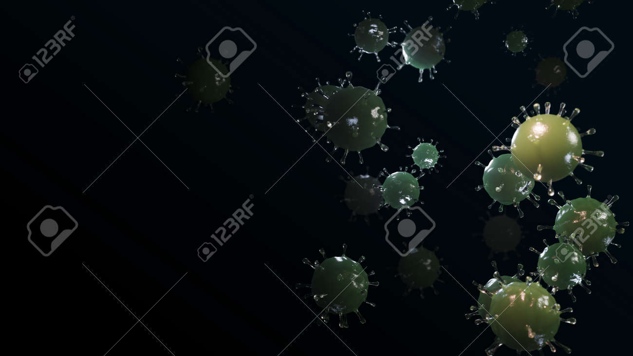 Coronavirus floating in fluid microscopic view, pandemic or virus infection concept. Closeup. Flu or HIV - 3D illustration - 167404365 Coronavirus floating in fluid microscopic view, pandemic or virus infection concept. Closeup. Flu or HIV - 3D illustration - 167404365