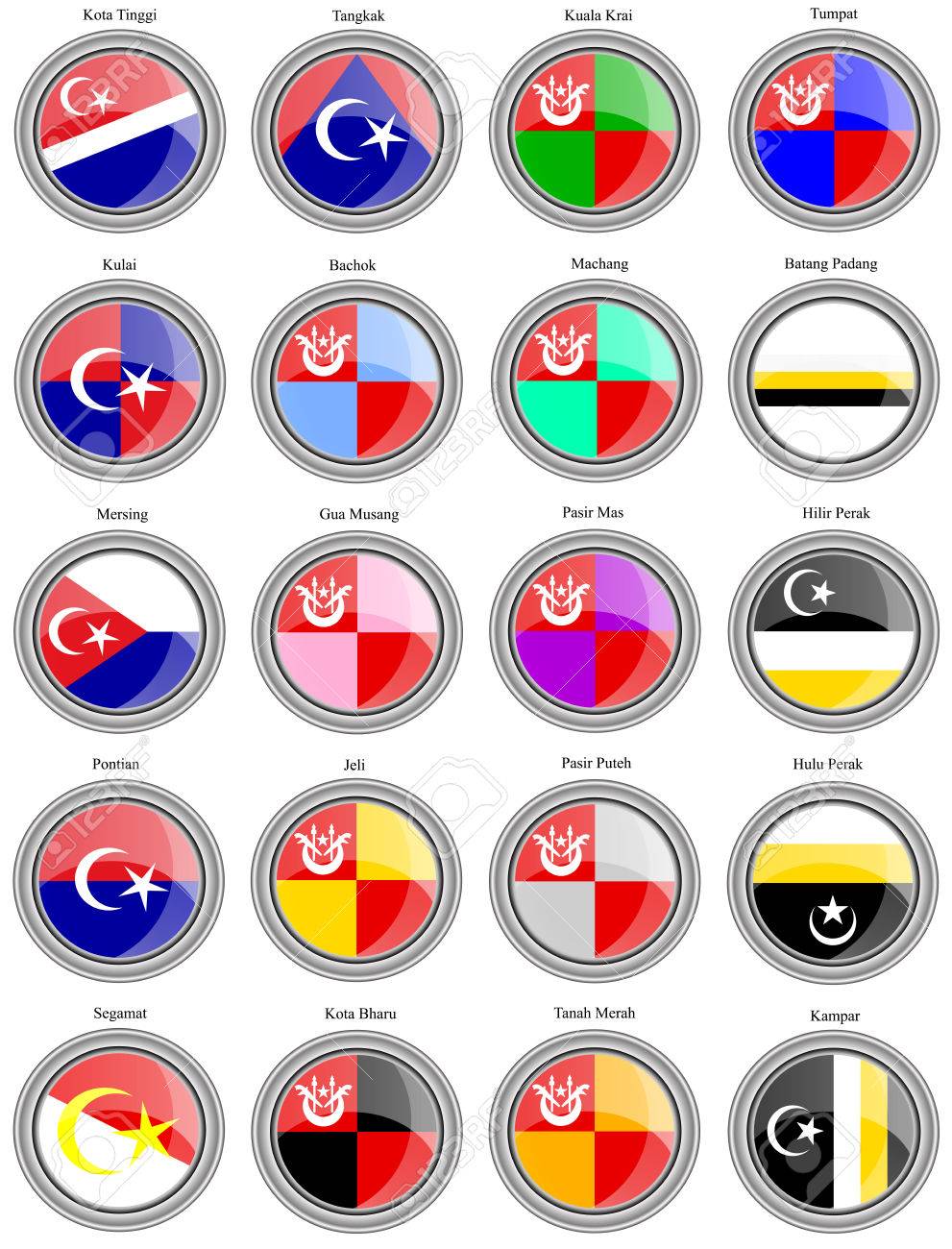 Set Of Icons Flags Of The Malaysian Districts Vector Royalty Free Cliparts Vectors And Stock Illustration Image