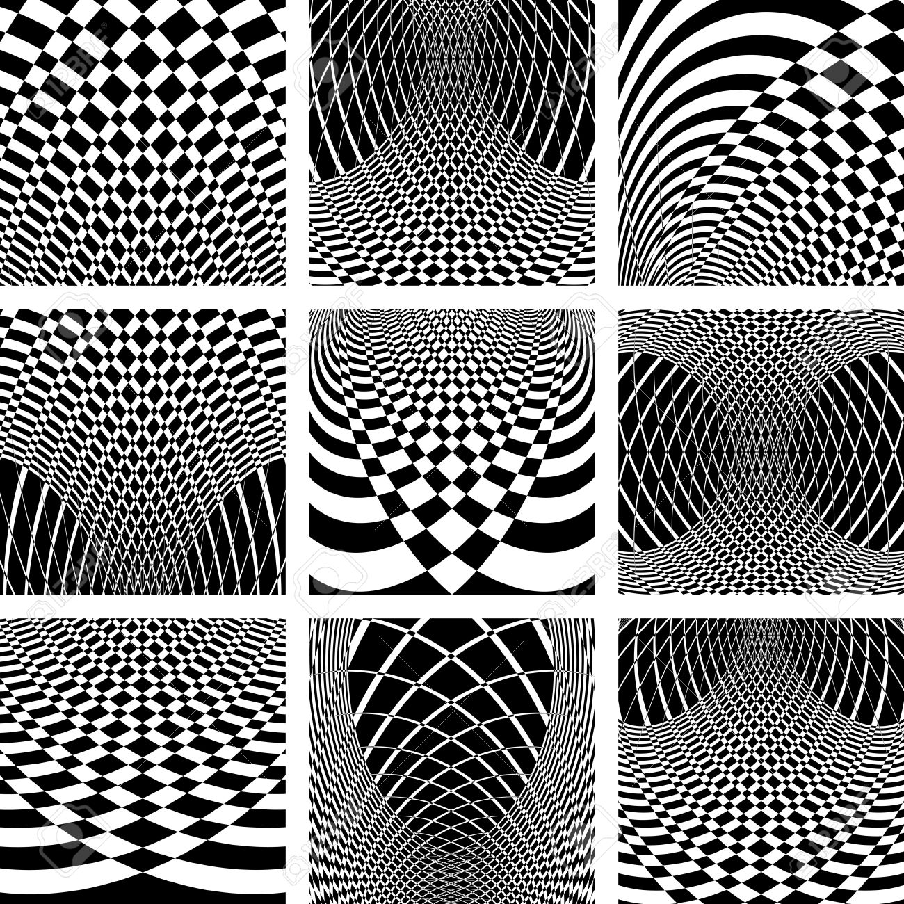 Optical illusion backgrounds set. Vector op art. - 13487589 Optical illusion backgrounds set. Vector op art. - 13487589