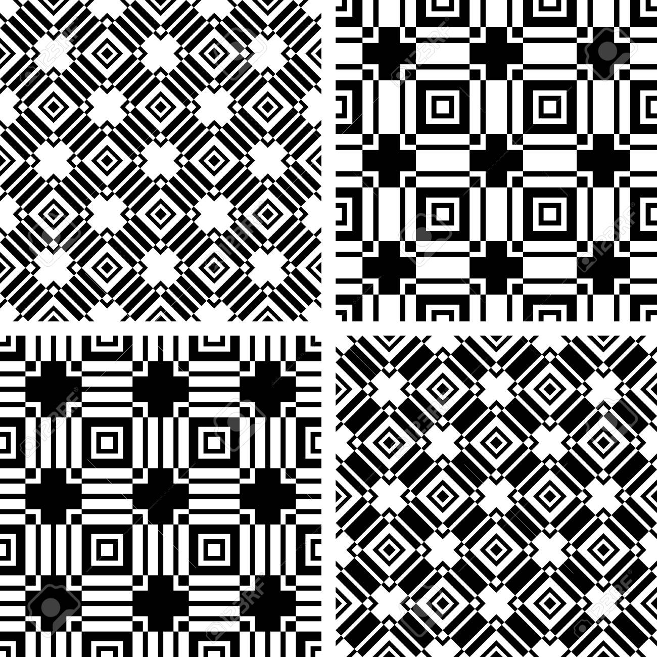 Seamless Black And White Patterns Set Abstract Geometric Textures