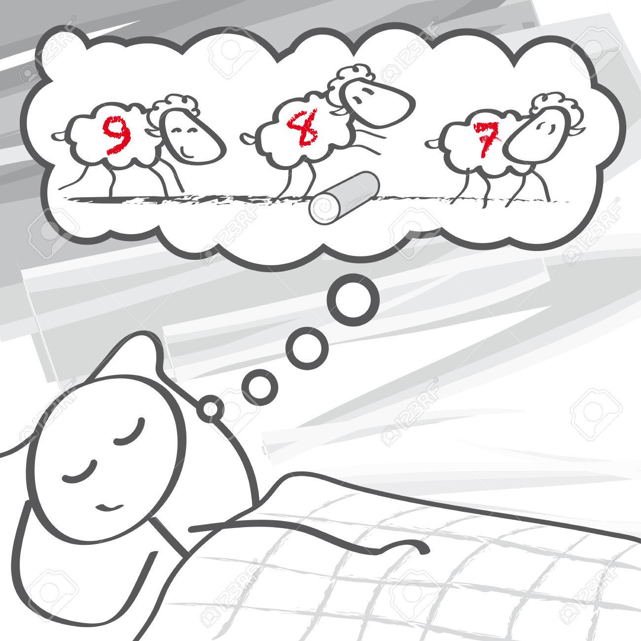 スティック図想像彼が眠るようにフィールドに羊を数えるについてのイラスト素材 ベクタ Image