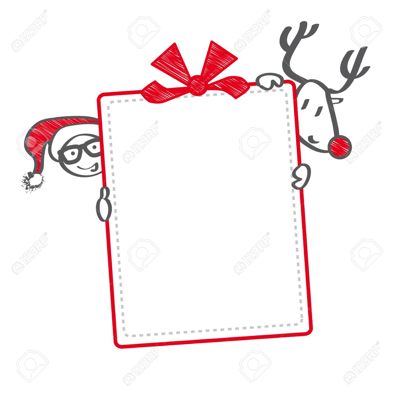 reindeer and santa holding christmas gift voucher royalty free