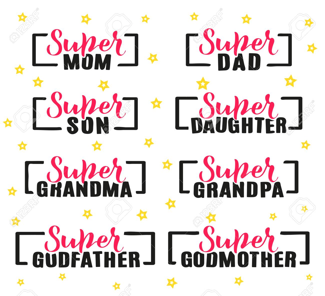 Download Super Mom Dad Son Daughter Grandma Grandpa Godfather Godmother Hand Written Set Vector Stock Illustration Royalty Free Cliparts Vectors And Stock Illustration Image 140745875