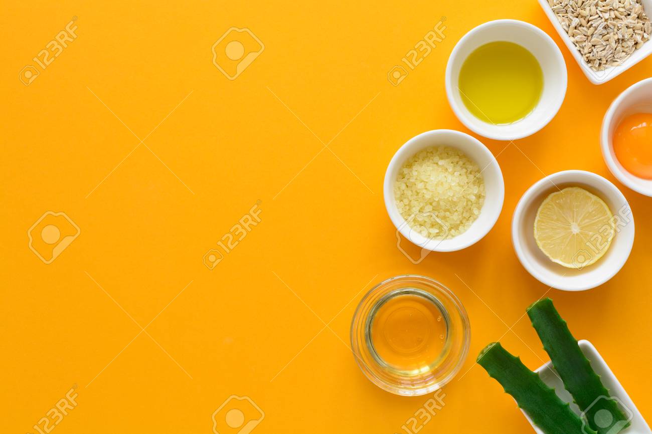 Download Fresh Ingredients For Homemade Effective Acne Remedies On Yellow Stock Photo Picture And Royalty Free Image Image 117336515 Yellowimages Mockups