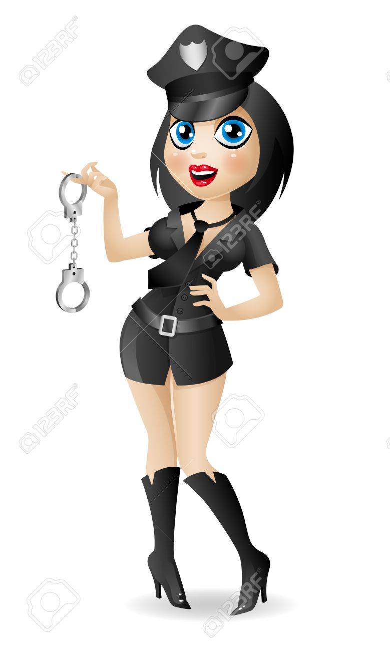 フォーマット Eps 10 の手錠をかけられ 手でイラストのセクシーな女の子の警官を保持します のイラスト素材 ベクタ Image