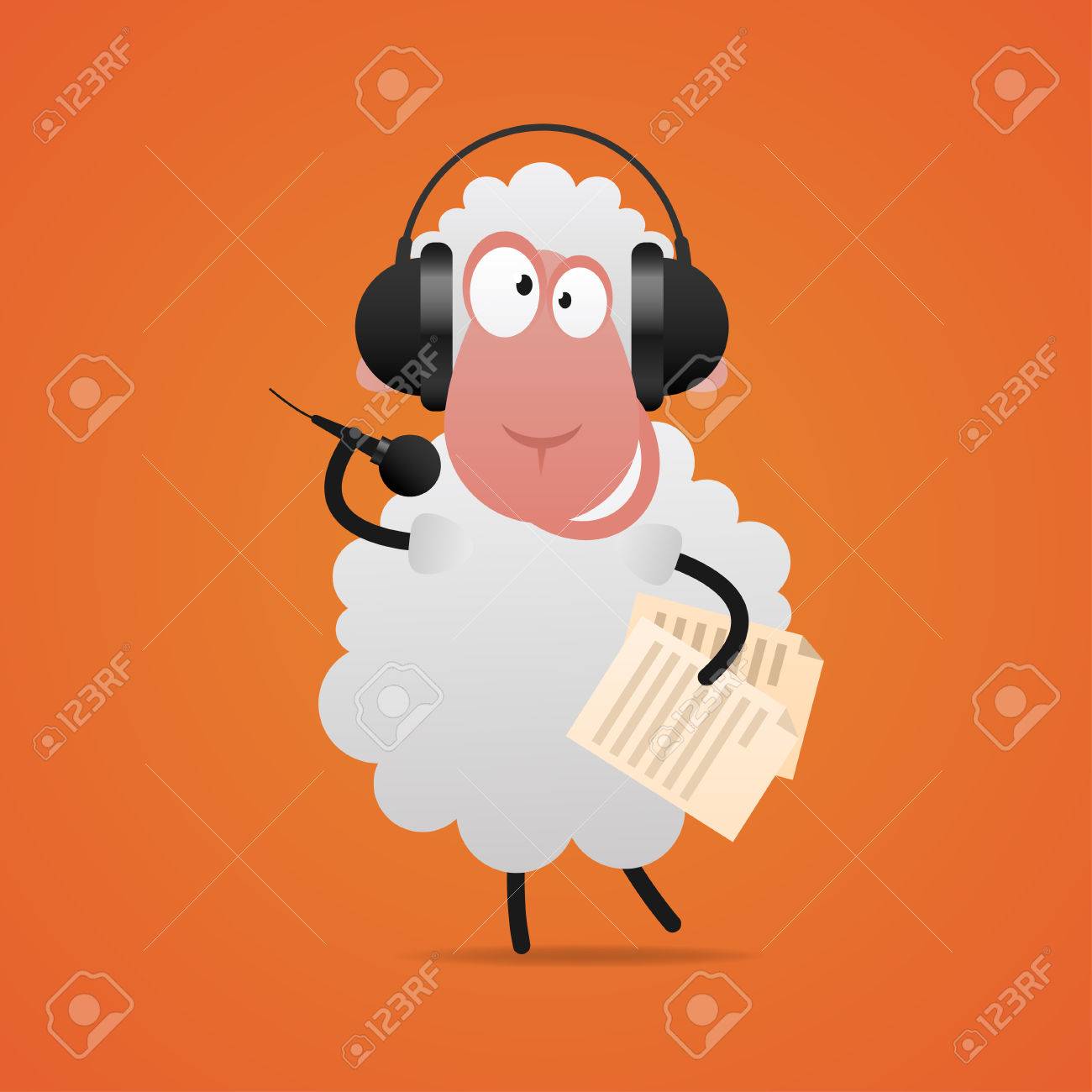 Ovejas Alegre En Auriculares Cantando En Micrófono Ilustraciones Vectoriales, Clip Art Vectorizado Libre Derechos. Image 27360983.
