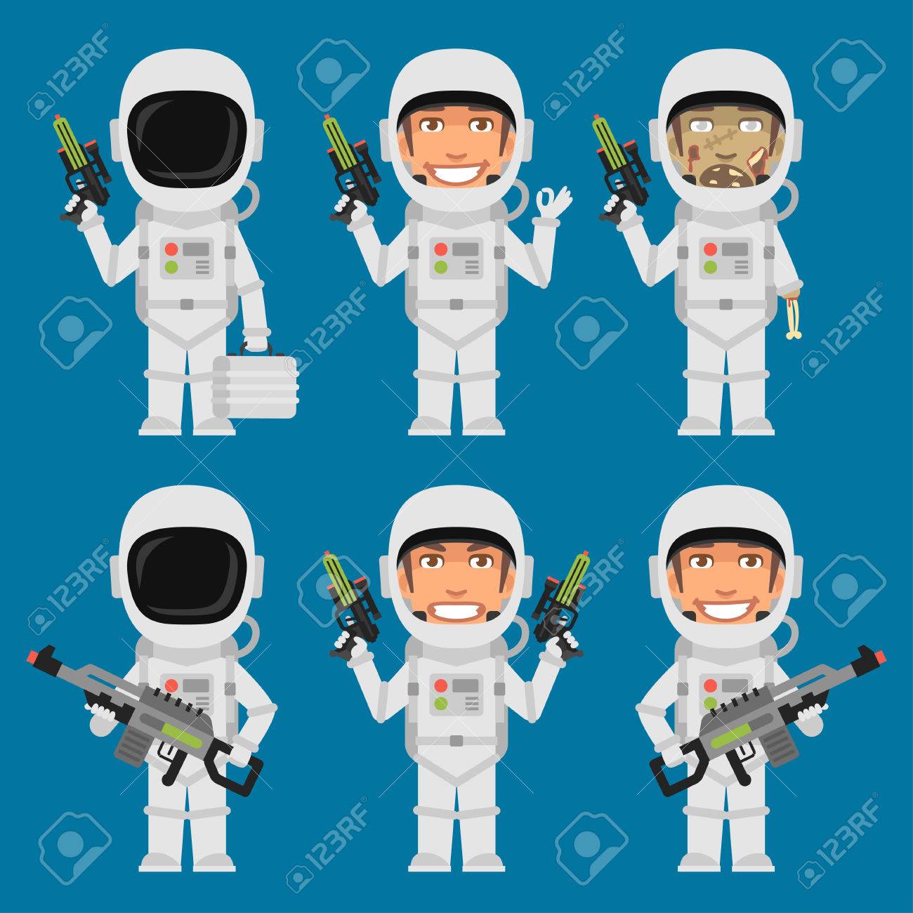 未来的な兵器を保持している宇宙飛行士 のイラスト素材 ベクタ Image