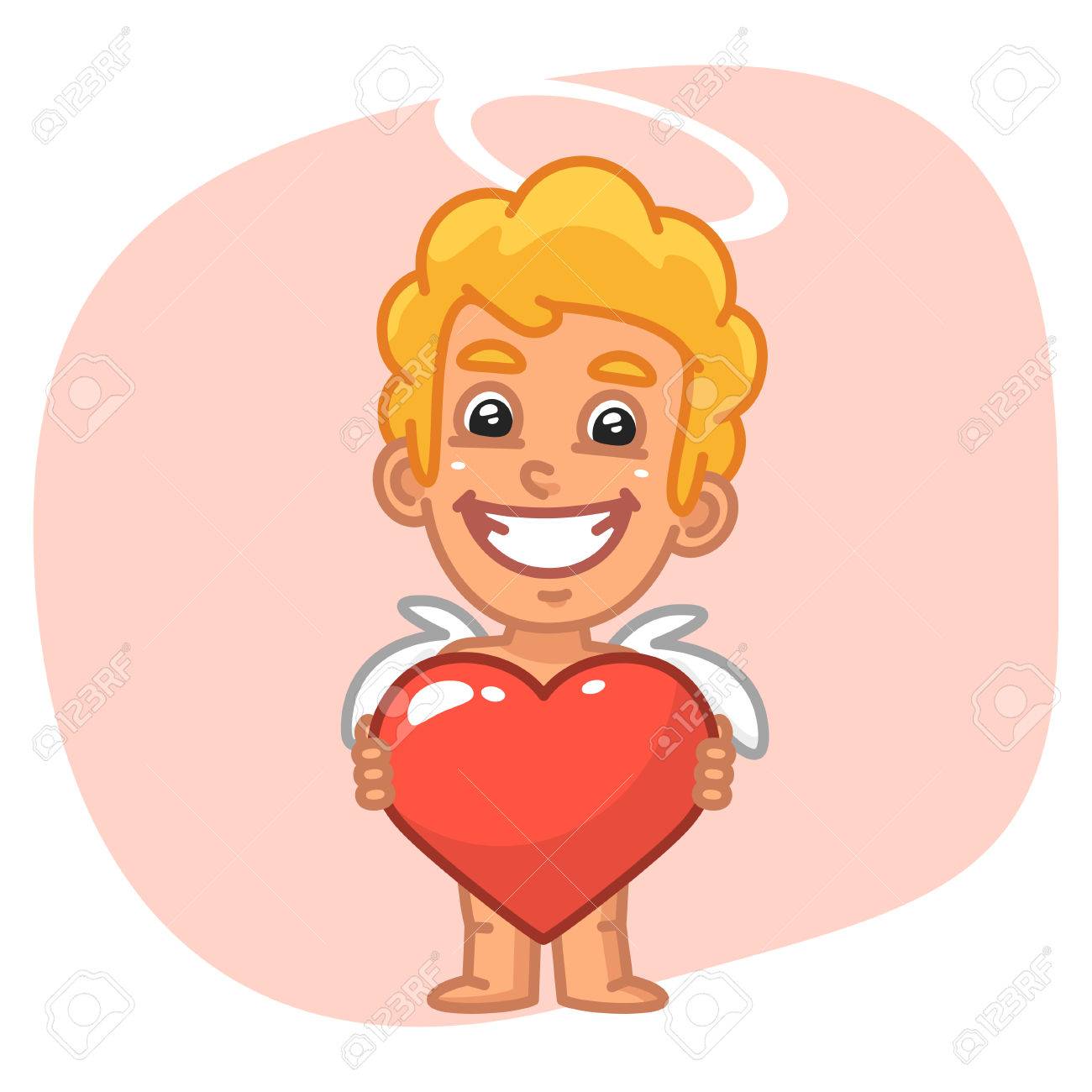 vector illustration cupid smiles and holding heart symbol format smiles format