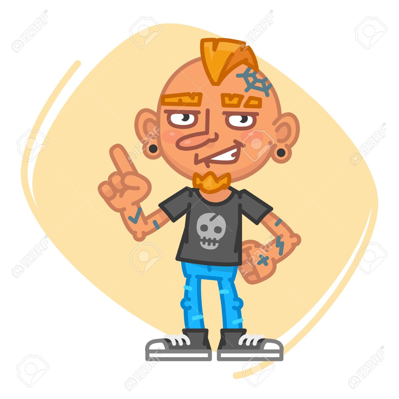 タトゥー アーティストは 指を指します ベクトルの図 マスコット キャラクター のイラスト素材 ベクタ Image