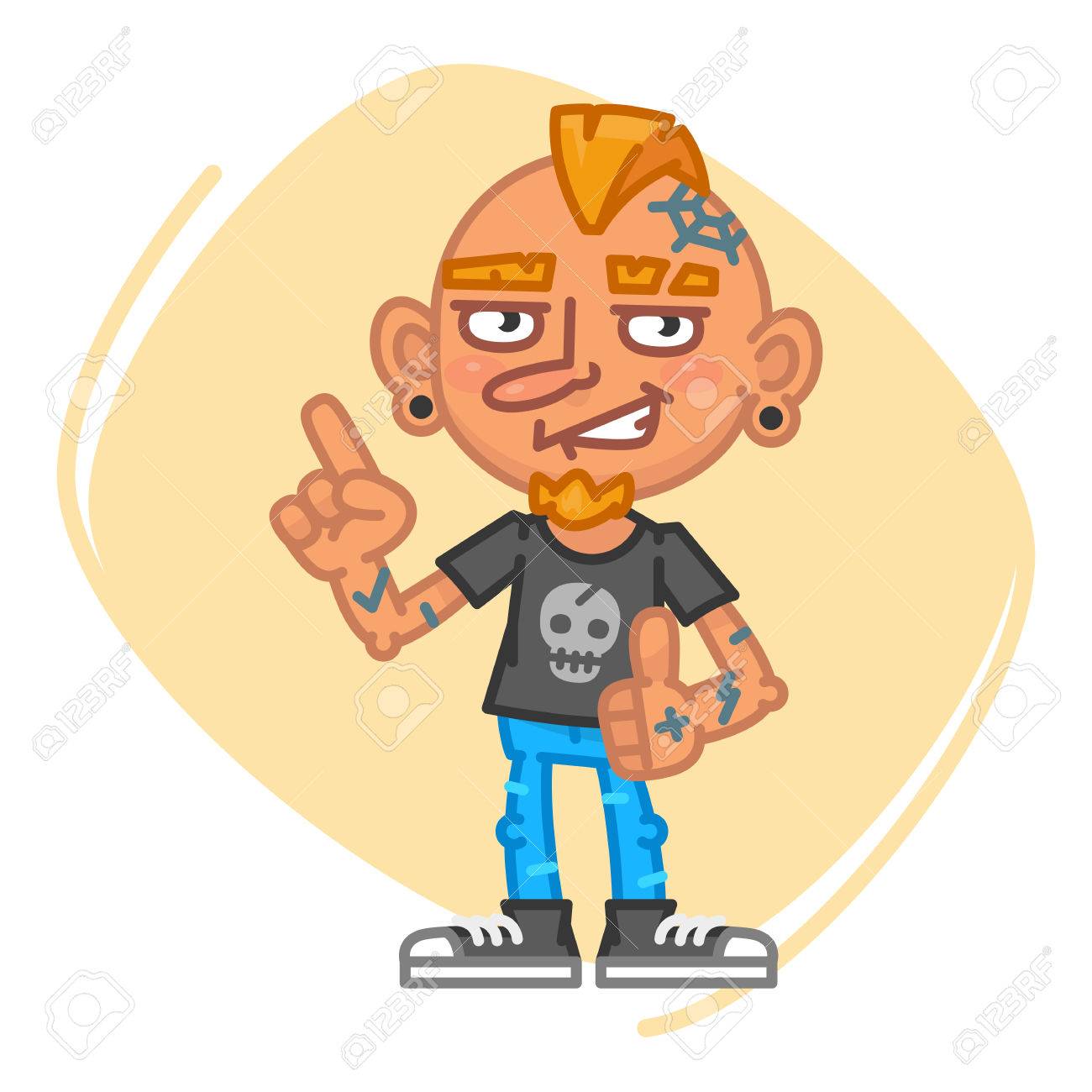 タトゥー アーティストの指を指すと 親指を現しています ベクトルの図 マスコット キャラクター のイラスト素材 ベクタ Image