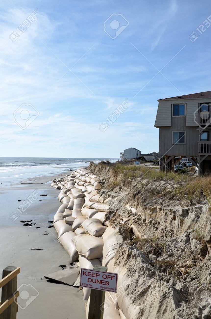 Sand Bags Along The Beach In North Carolina To Protect From Heavy Stock Photo Picture And Royalty Free Image Image 17069437