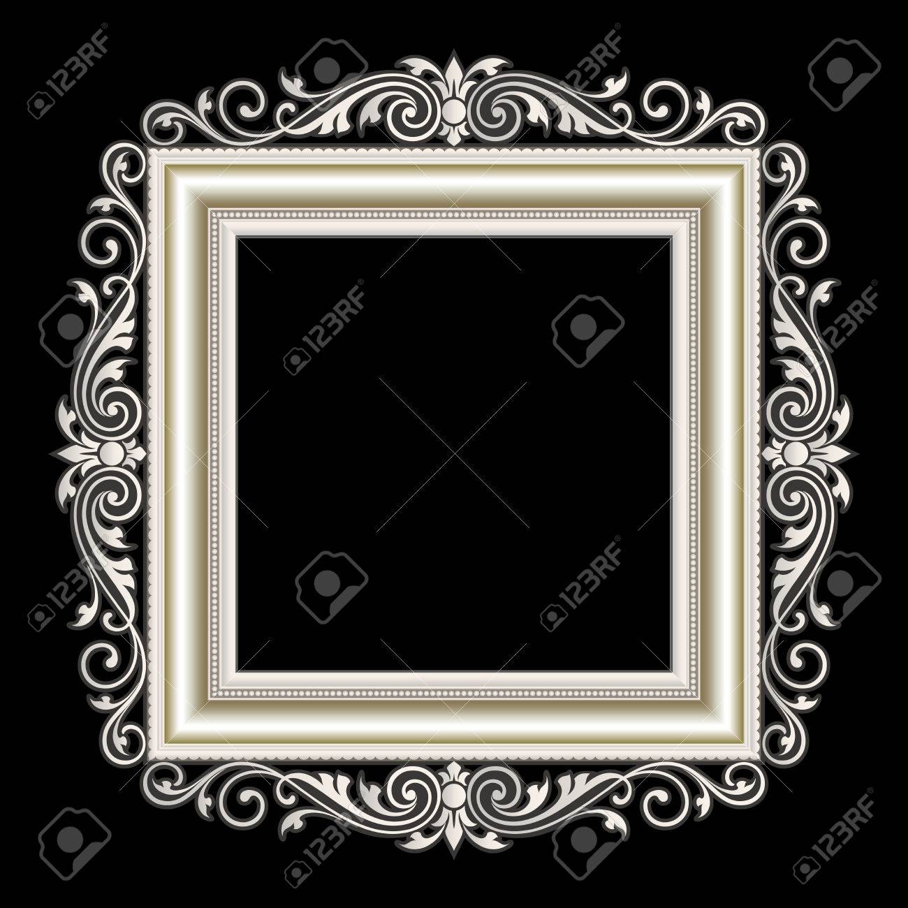 ベクトルロゴ ヴィンテージ境界線フレーム アンティーク ロココ様式の装飾的なデザインでレトロな飾りパターンを彫刻 のイラスト素材 ベクタ Image