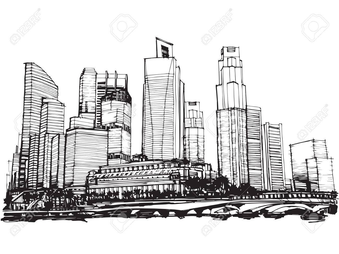 フリーハンド スケッチ ベクトル パノラマ シンガポール市内スケッチ のイラスト素材 ベクタ Image 6080