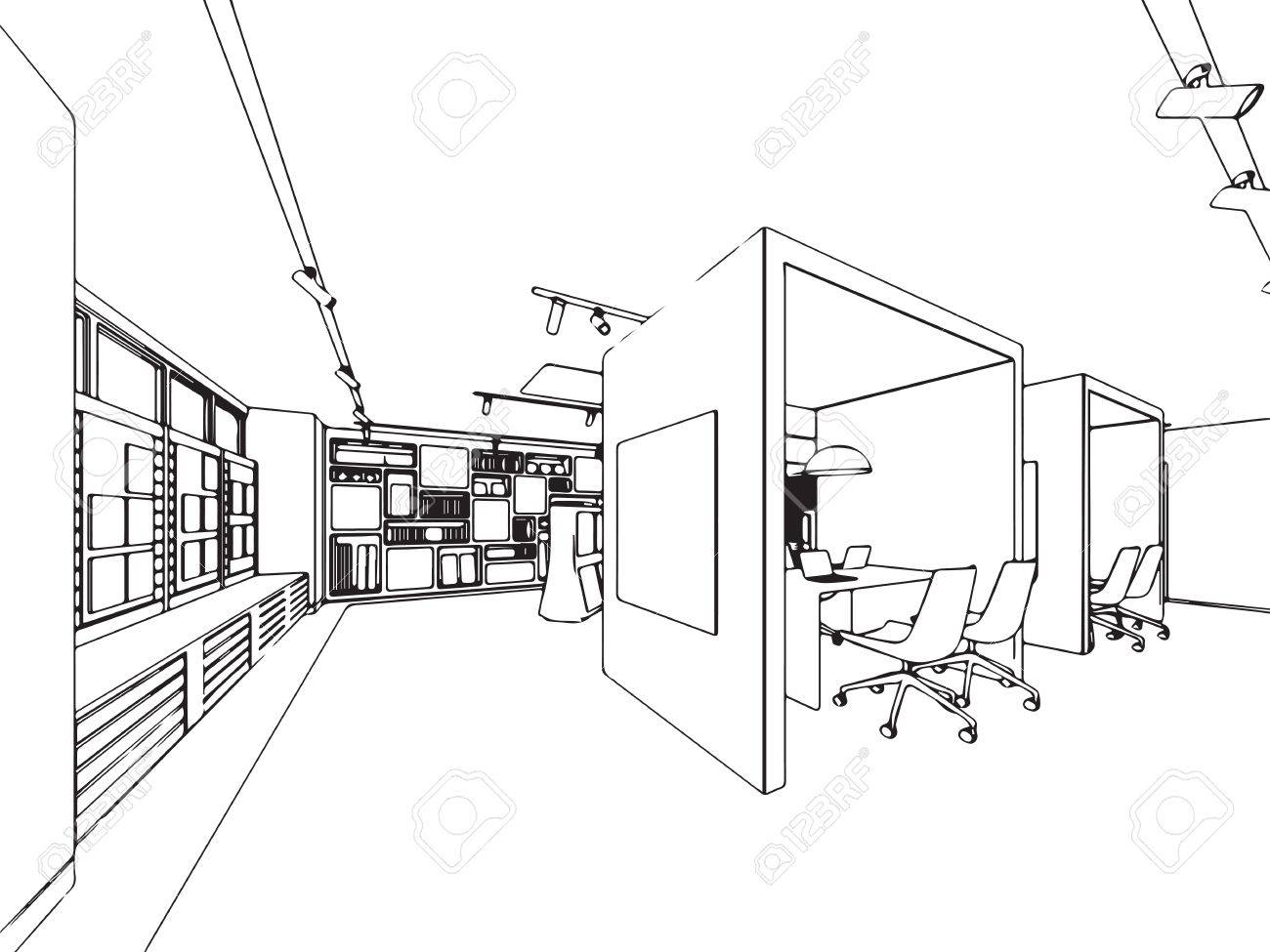 interior outline sketch drawing perspective of showroom royalty free