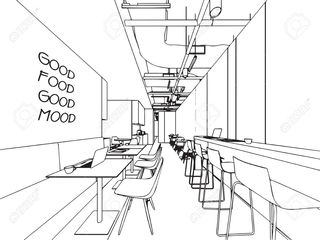 interior outline sketch drawing perspective office royalty free perspective office