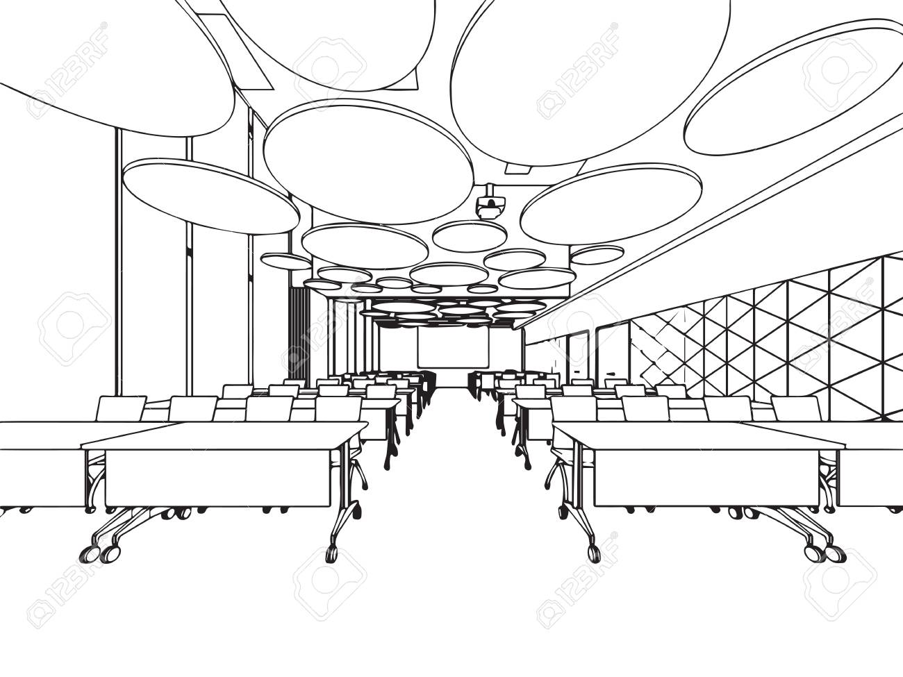 interior outline sketch drawing perspective office royalty free perspective office