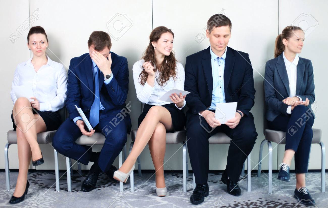 Business people waiting for job interview. Five candidates competing for one position - 40549425 Business people waiting for job interview. Five candidates competing for one position - 40549425