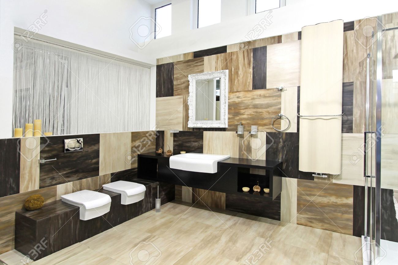 Intérieur Salle De Bain Moderne Avec Des Carreaux En Marbre Collage ... Intérieur Salle De Bain Moderne Avec Des Carreaux En Marbre Collage ...