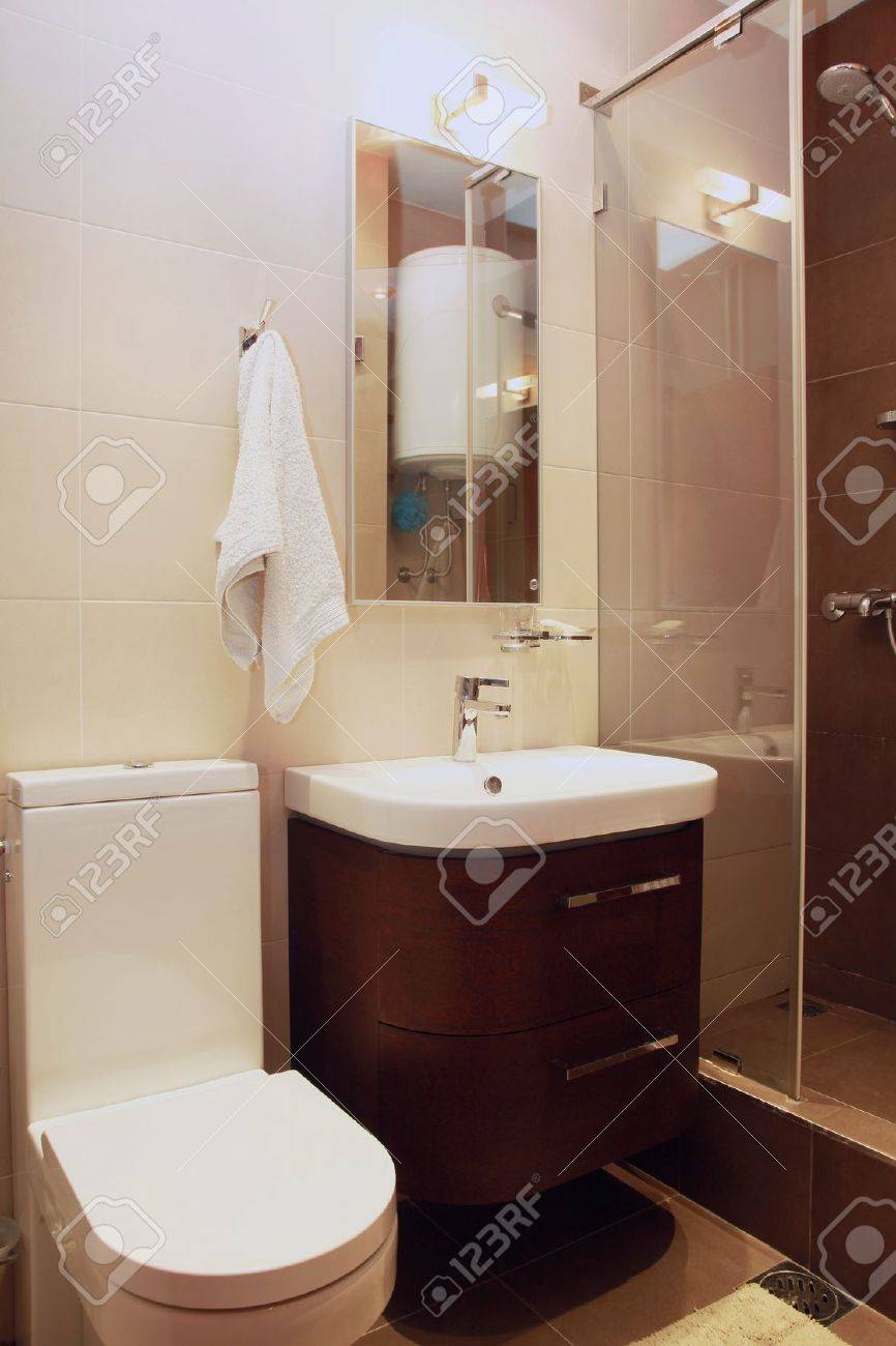 small modern bathroom interior with brown tiles stock photo small modern bathroom interior with brown tiles stock photo