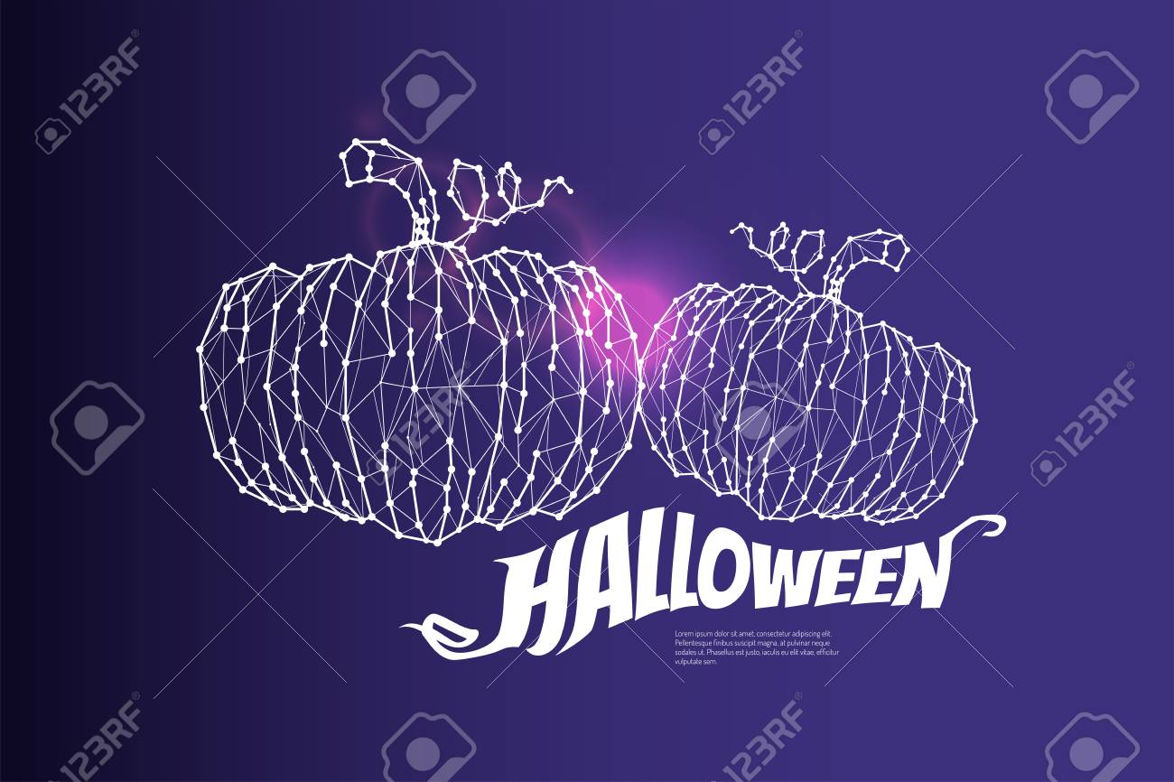 the particles geometric art line and dot of pumpkin graphic