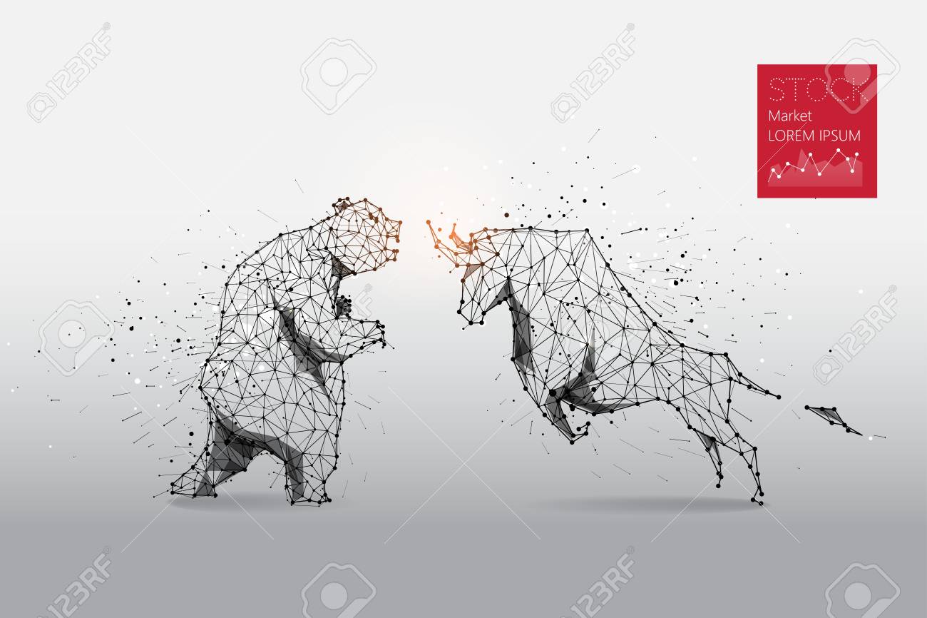 The particles, geometric art, line and dot of bear and bull abstract. Graphic design concept of stock market. - 91126766 The particles, geometric art, line and dot of bear and bull abstract. Graphic design concept of stock market. - 91126766