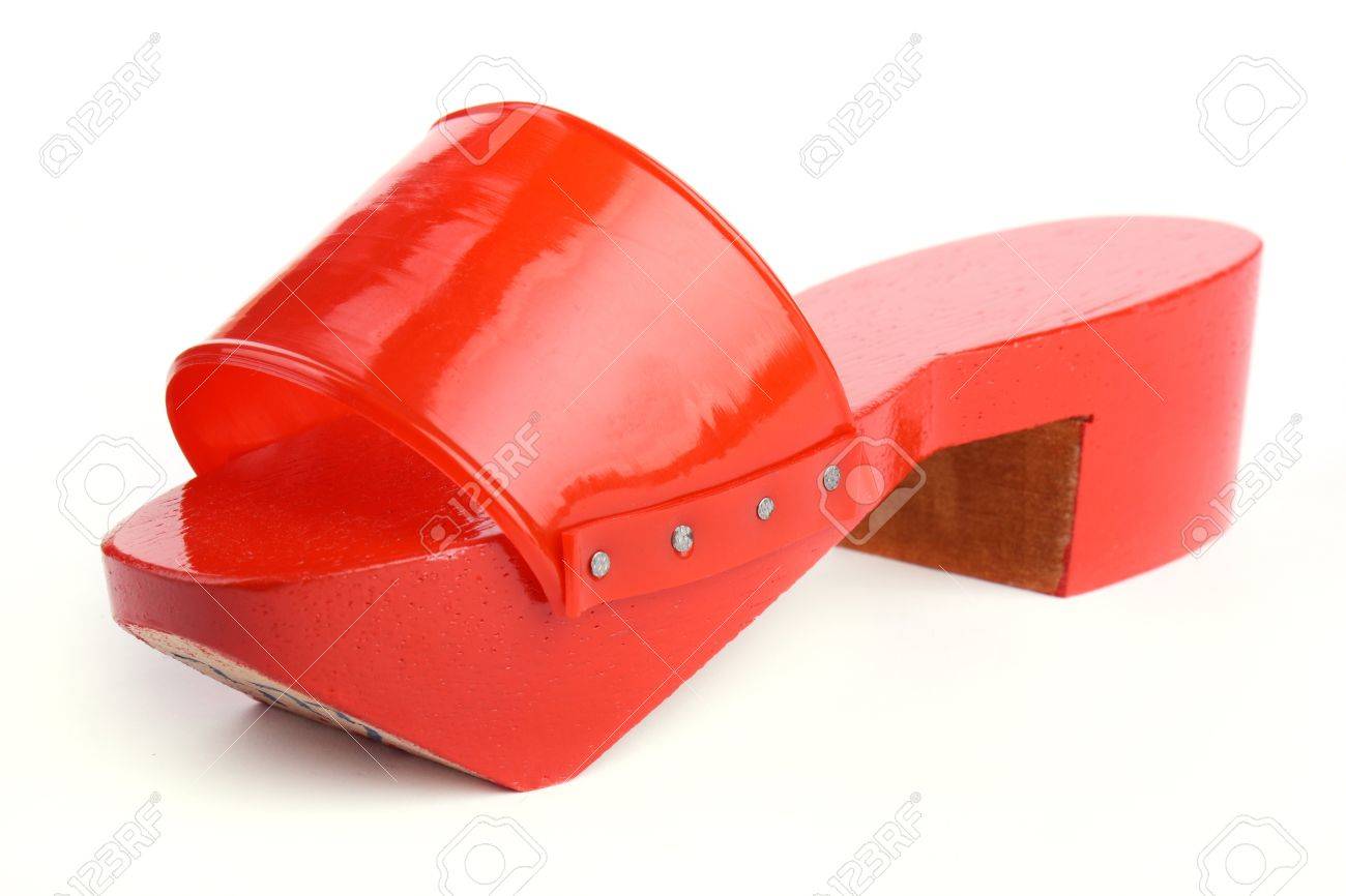 red wooden clogs