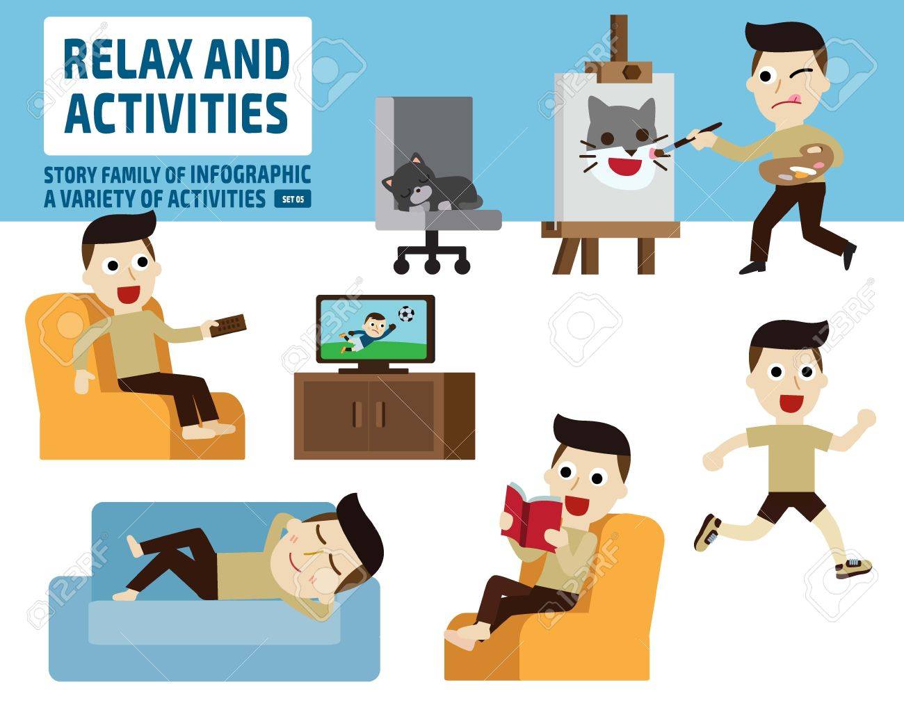 レジャー activities infographic elements flat かわいい漫画の設計図