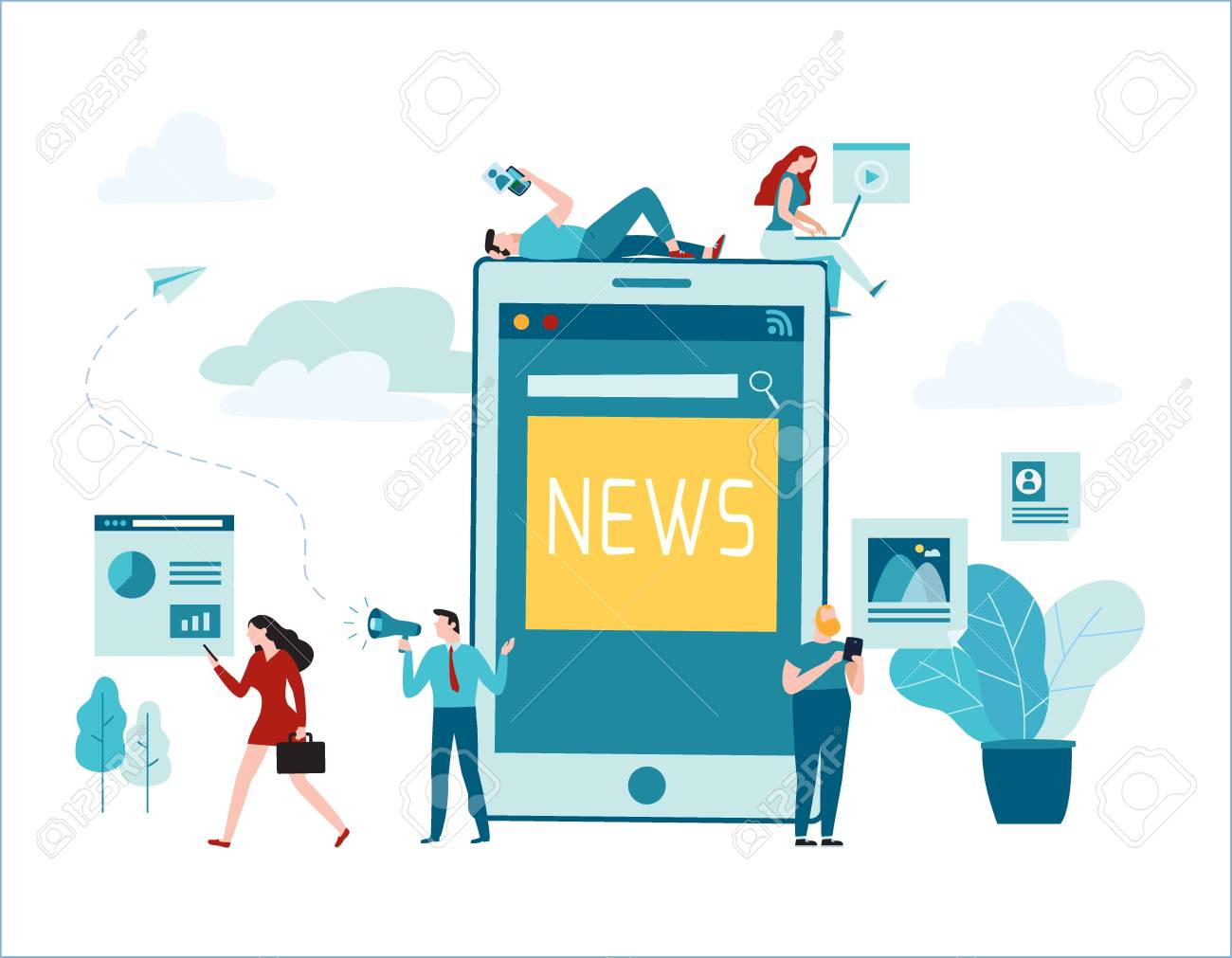 Online News Vector Illustration. Social Networks. Virtual ...