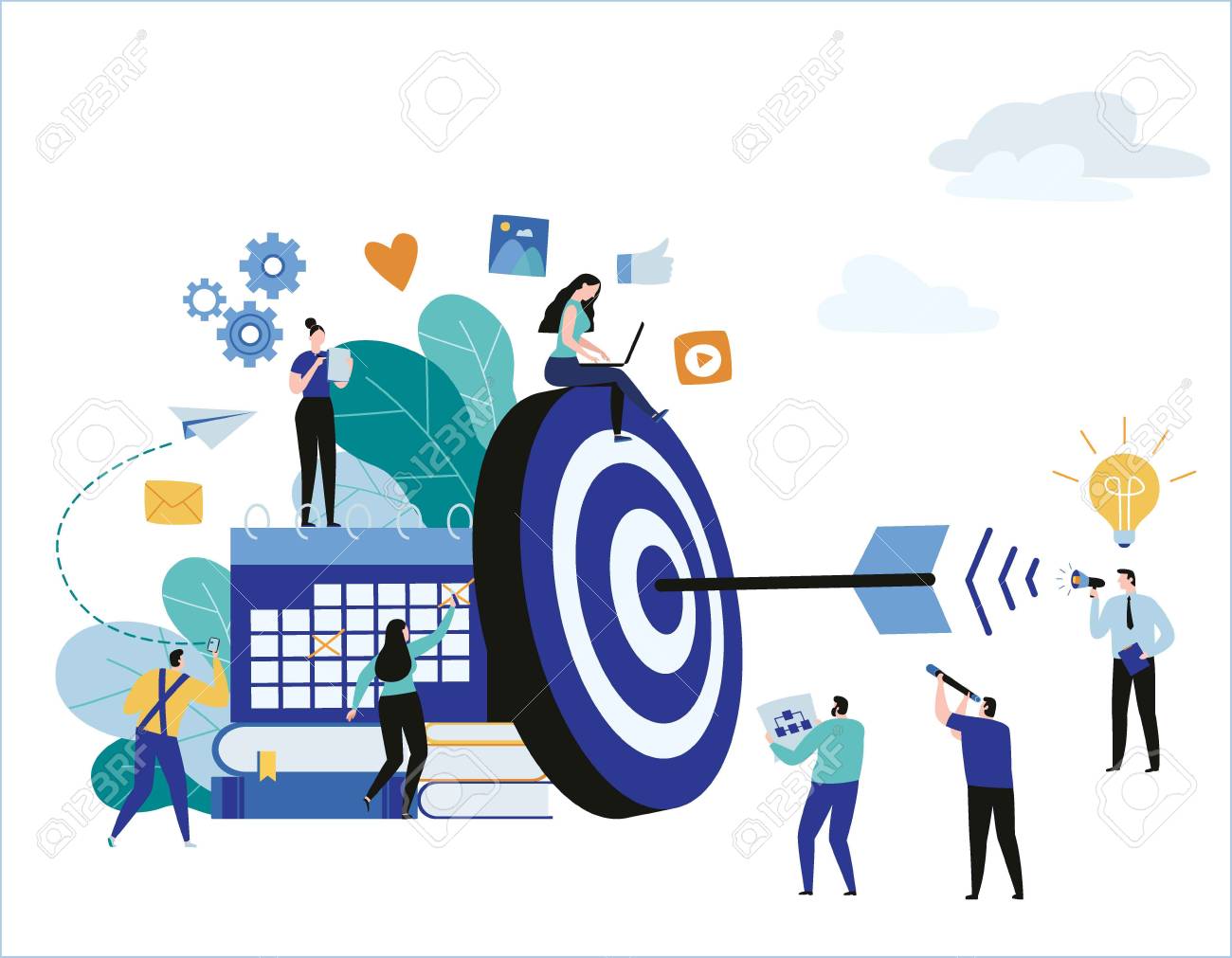 Target With Arrow Vector Illustration Banner. Goal Achievement, Business  Teamwork Marketing Concept. Flat Cartoon Character Design For Web Mobile.  Royalty Free SVG, Cliparts, Vectors, and Stock Illustration. Image  101192680.