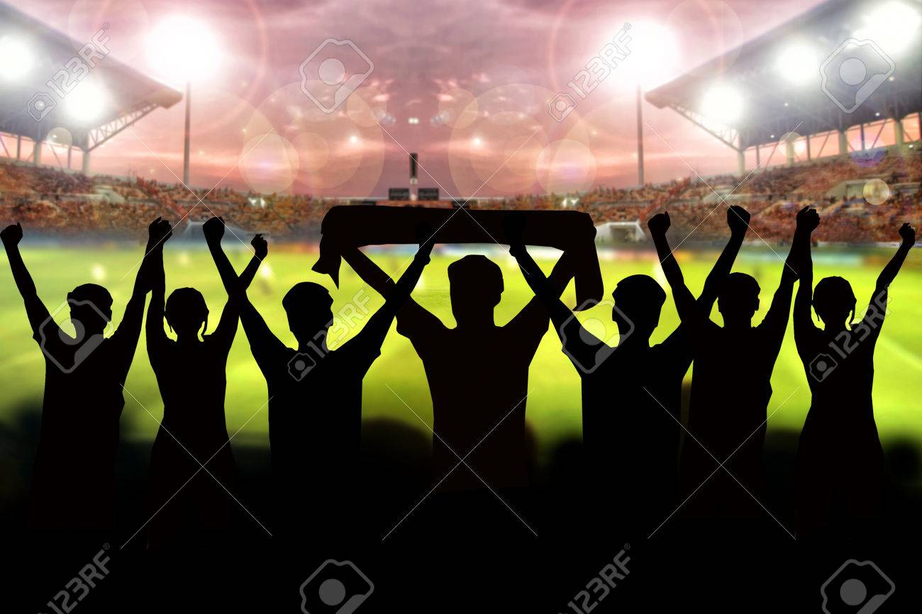 Silhouettes Of Soccer Fans In A Match And Spectators At Football Stadium  Stock Photo, Picture and Royalty Free Image. Image 76267971., image size:1300x866