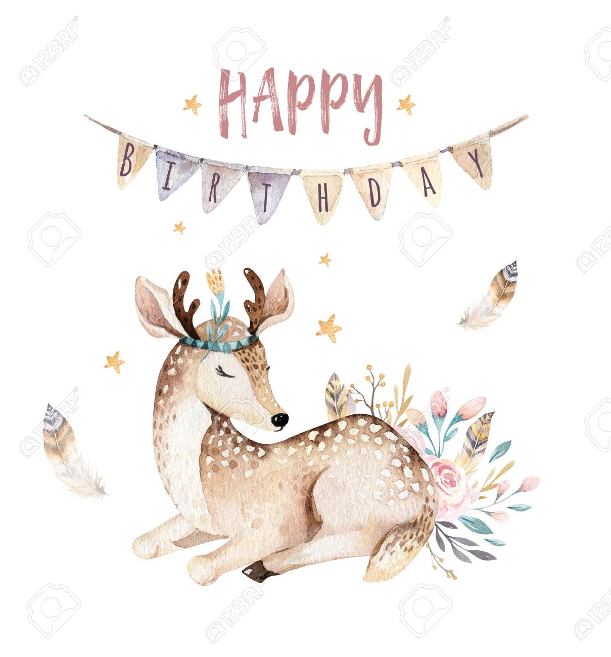 Pepiniere D Animaux Mignon Bebe Cerf Illustration Isolee Pour Les Enfants Invitation De Patry D Anniversaire De Dessin Anime De Foret De Boho Aquarelle Parfait Pour Les Affiches De Pepiniere Modeles Banque D Images Et