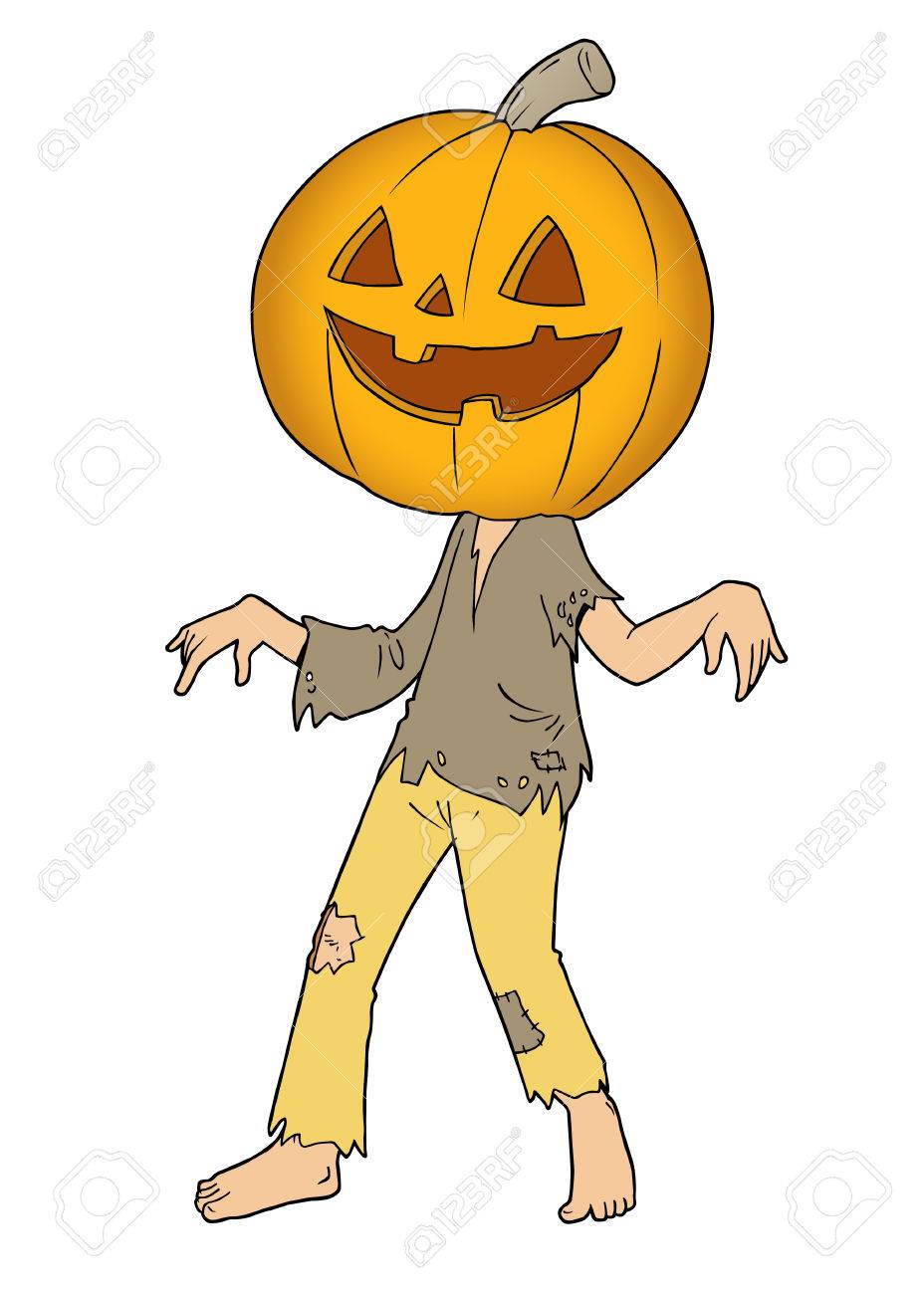 パンプキン ヘッドとハロウィン ゴーストの漫画のイラスト素材 ベクタ Image