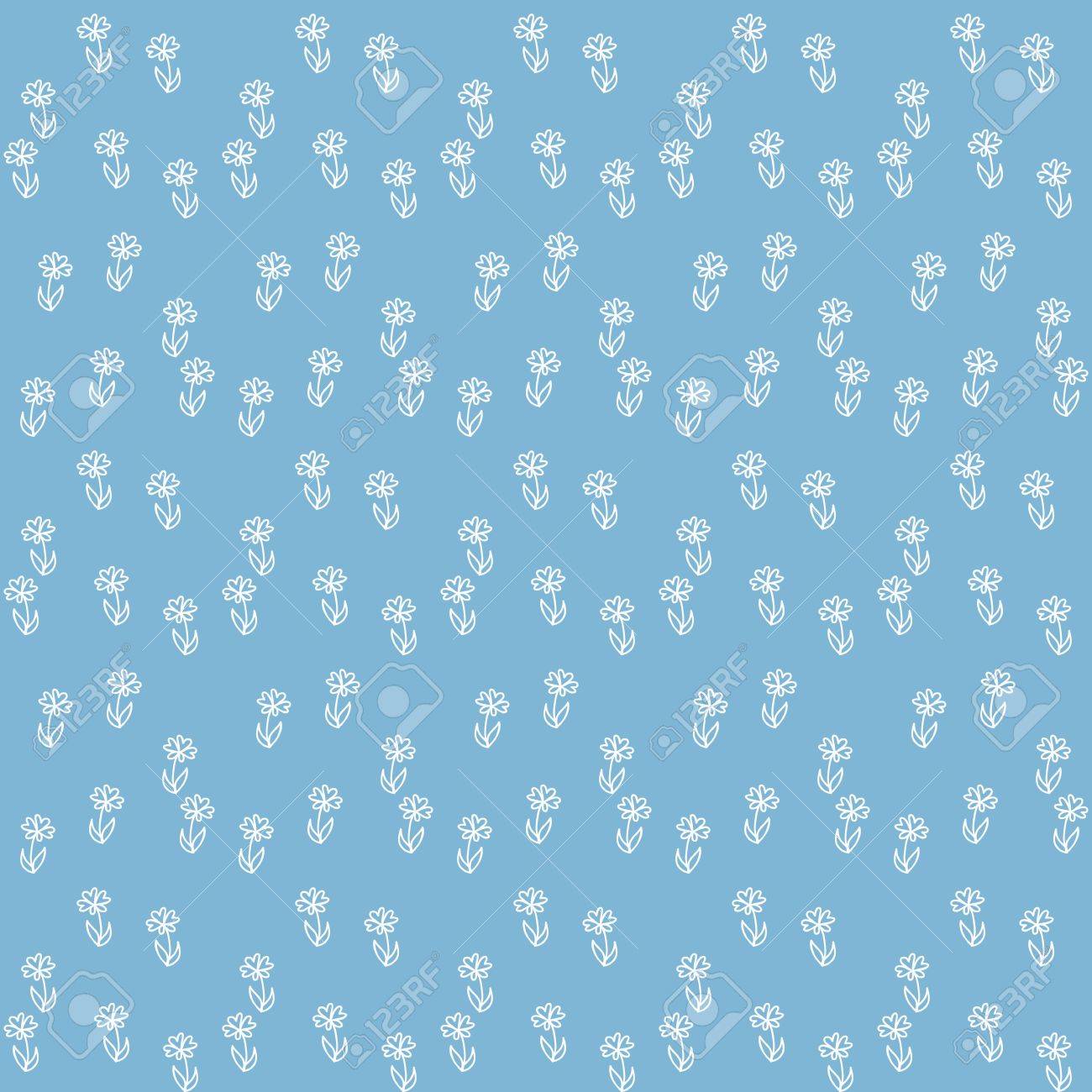 青いフィールド ビンテージ壁紙 シームレス テクスチャまたはレトロな繊維で小さい白い花のシームレスなパターン のイラスト素材 ベクタ Image