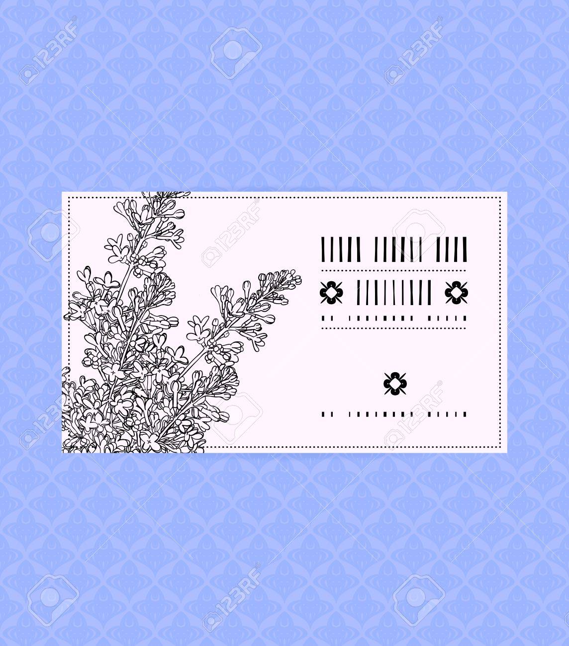 Vector Vintage Card With Lilac On Twilight Blue Background Template