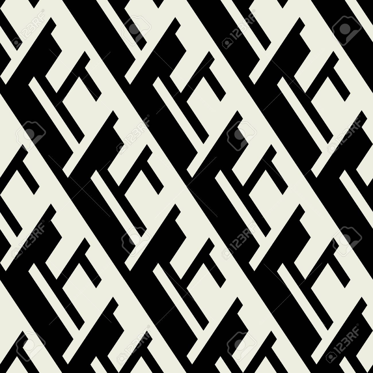 Vector Disegno Geometrico Senza Soluzione Di Continuità Con La Linea E Forme Sovrapposte In Bianco E Nero Stampa Monocromatica Grassetto Moderna Con