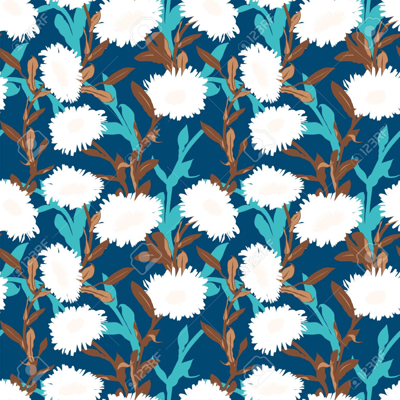 Vector Floral Pattern With Bold Flower Shapes On Blue Background Royalty Free Cliparts Vectors And Stock Illustration Image 126665474