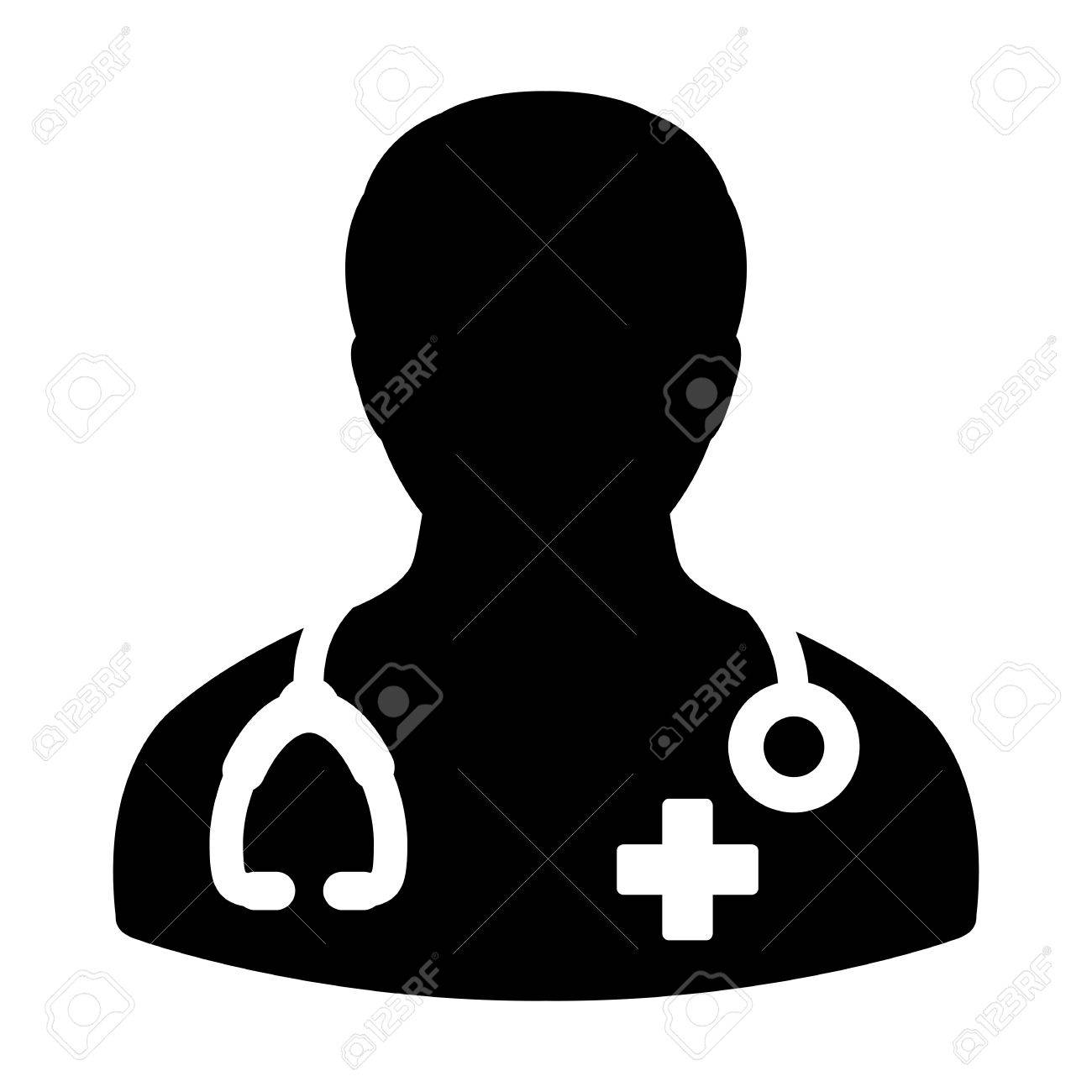 医者のアイコン 医師の聴診器と人とグリフ ピクトグラム ベクトル図にプロフィールのアバターをクロスのイラスト素材 ベクタ Image