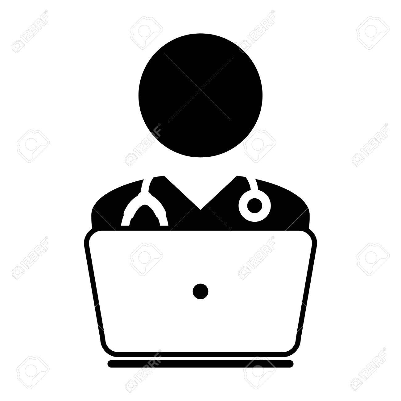 Doktor Icon Vector Online Konsultation Mit Laptop Computer Avatar
