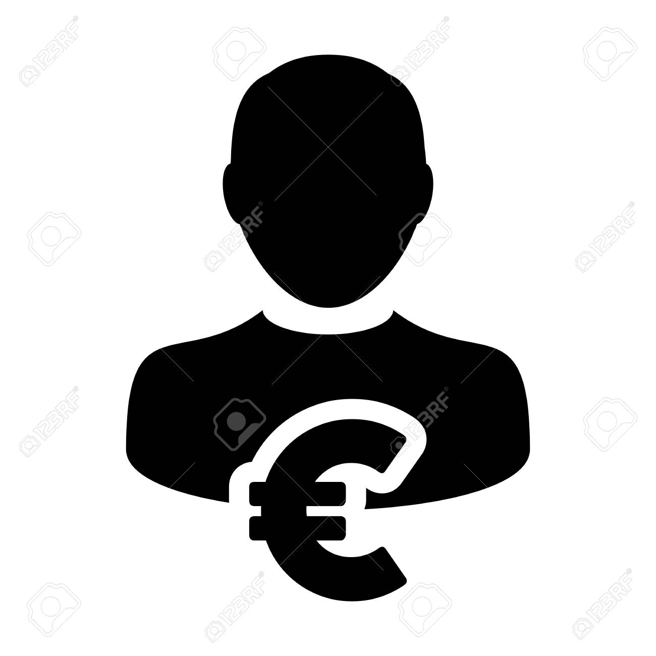 ユーロ記号アイコン ベクトルと人アバターの通貨記号男性のビジネスと金融グリフ ピクトグラム イラストのイラスト素材 ベクタ Image