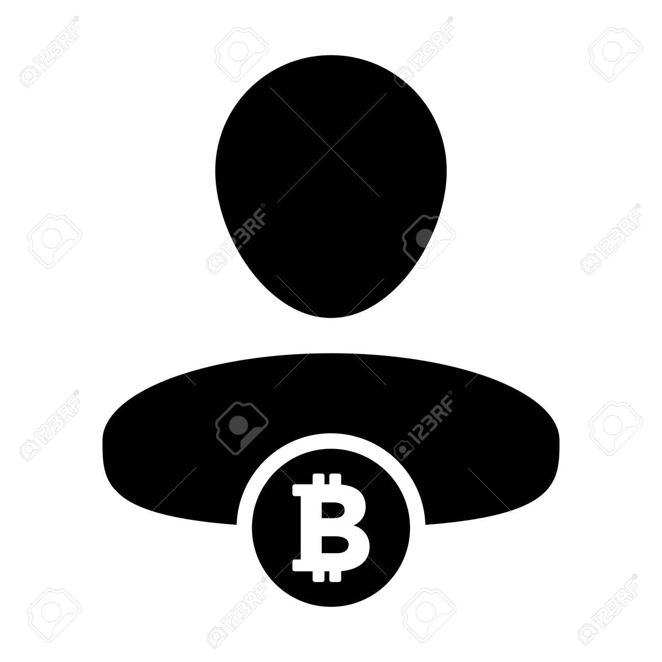 グリフピクトグラムイラストのデジタルウォレットの男性人物プロファイルアバターとビットコインシンボルアイコンベクトルブロックチェーン暗号通貨のイラスト素材・ベクター  Image 164154944