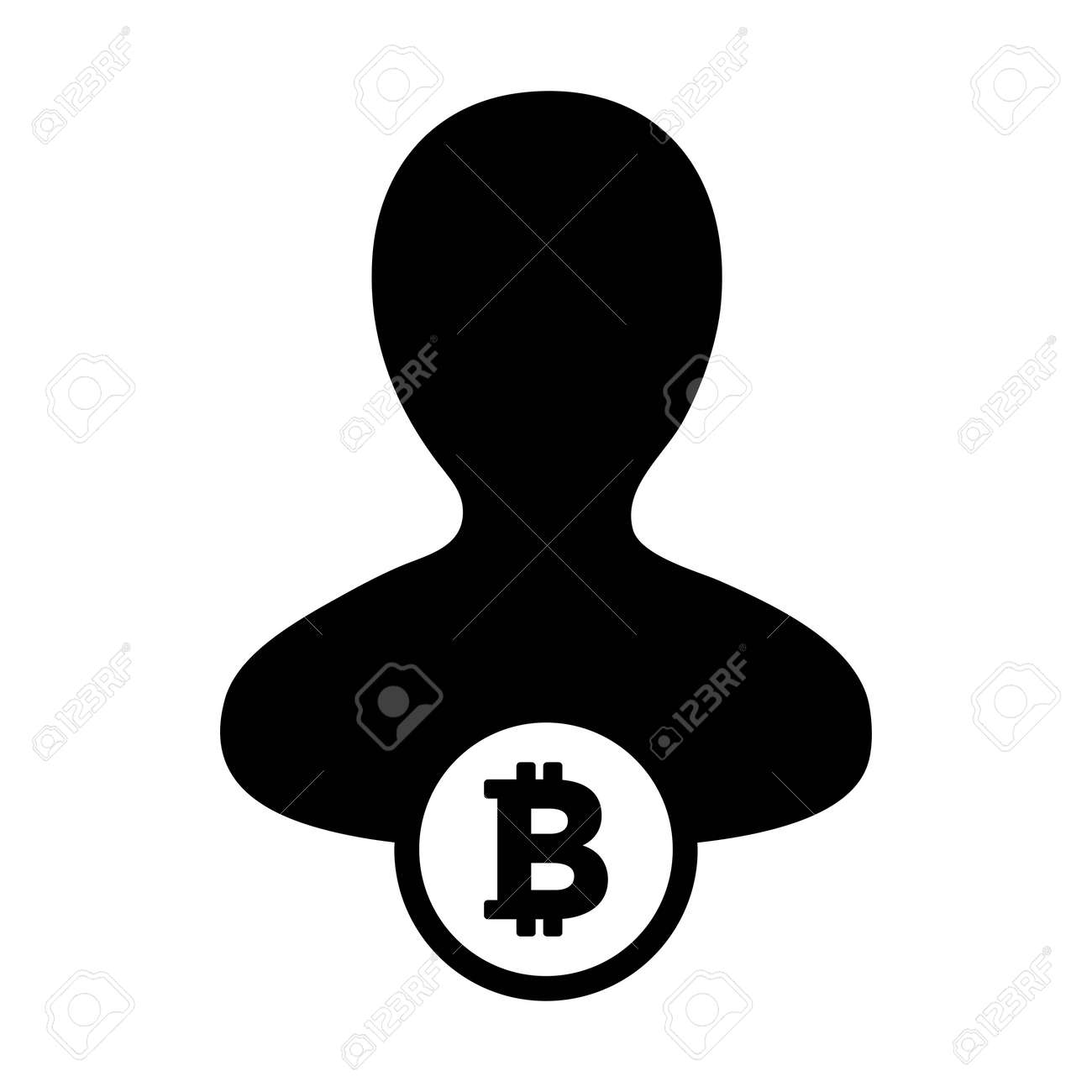 グリフピクトグラムの図でデジタルウォレットの男性の人のプロファイルのアバターと暗号通貨アイコンベクトルビットコインブロックチェーンのイラスト素材・ベクター  Image 163477778