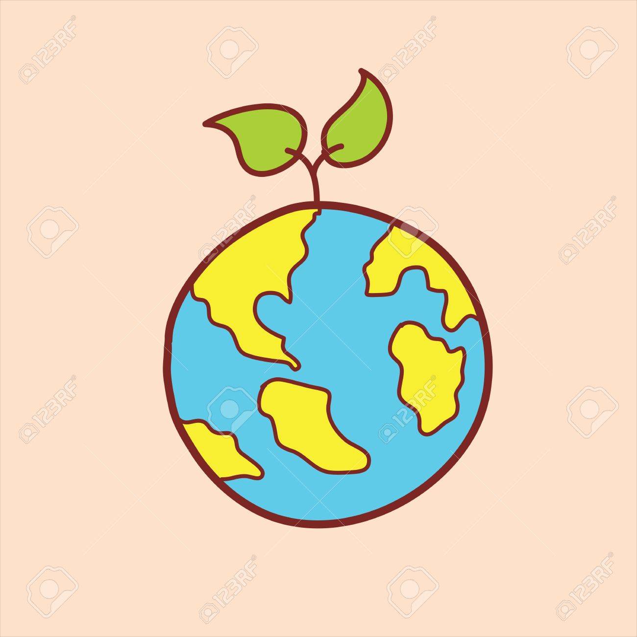 Earth With Green Leaves Doodle, Hand Drawing Royalty Free SVG ...