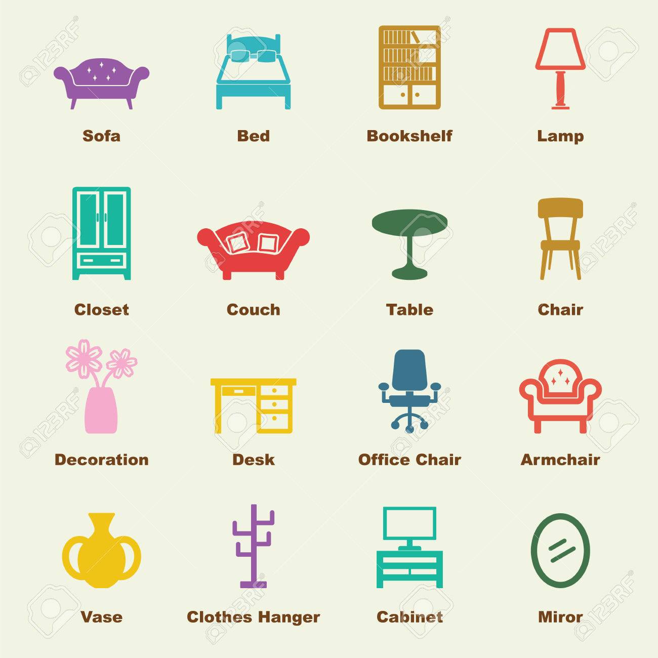 furniture elements, vector infographic icons furniture elements, vector infographic icons