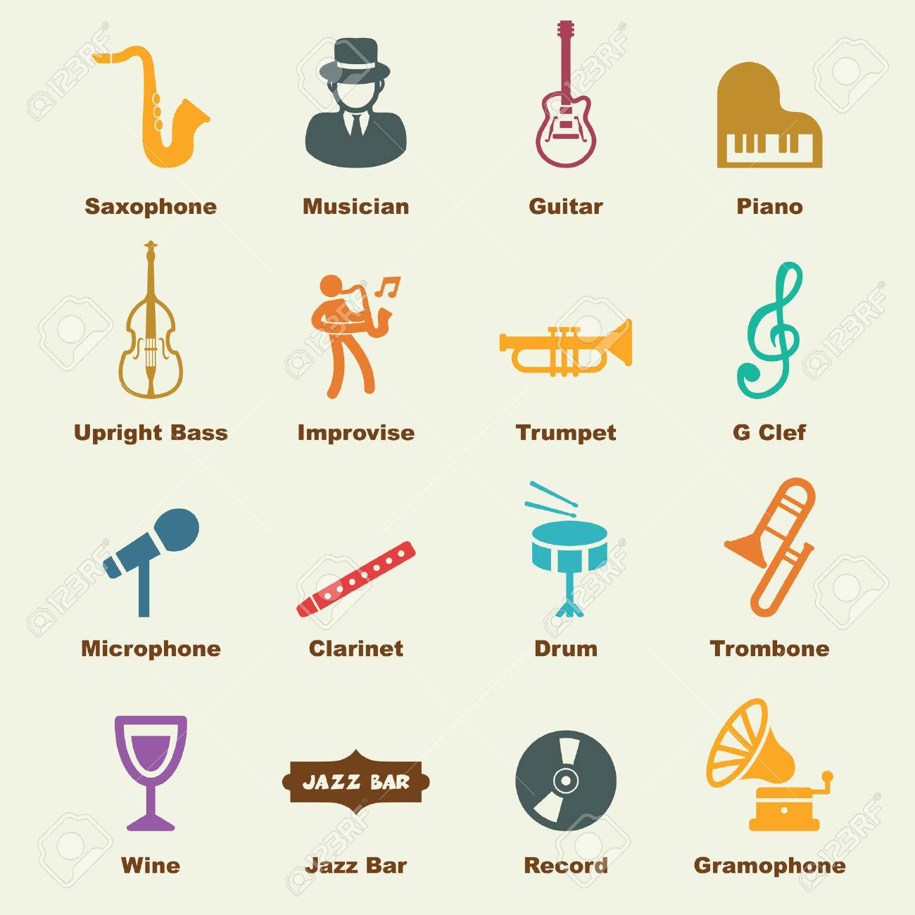 jazz elements vector infographic icons royalty free cliparts