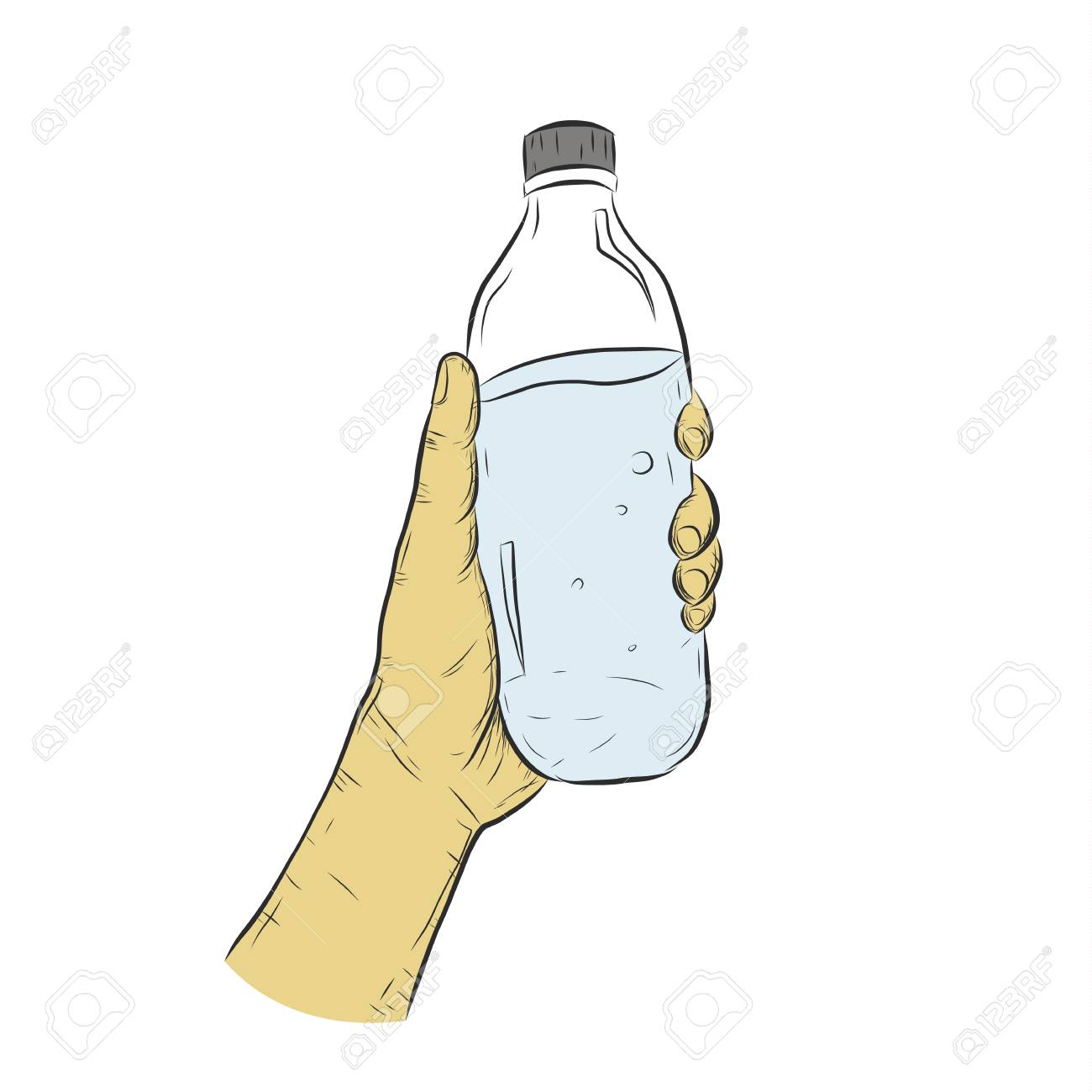 Main Avec Une Bouteille D Eau Bouteille D Eau A La Main De Dessin Clip Art Libres De Droits Vecteurs Et Illustration Image